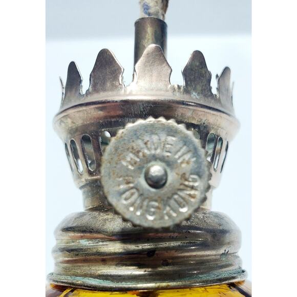 Vintage Sailboat Miniature Amber Stained Glass Oil Lamp Hong Kong 8.5" Tall - Picture 10 of 11